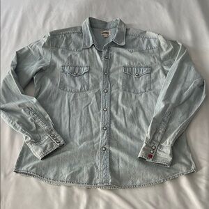 Koto Light-wash Denim Button Down Western Shirt